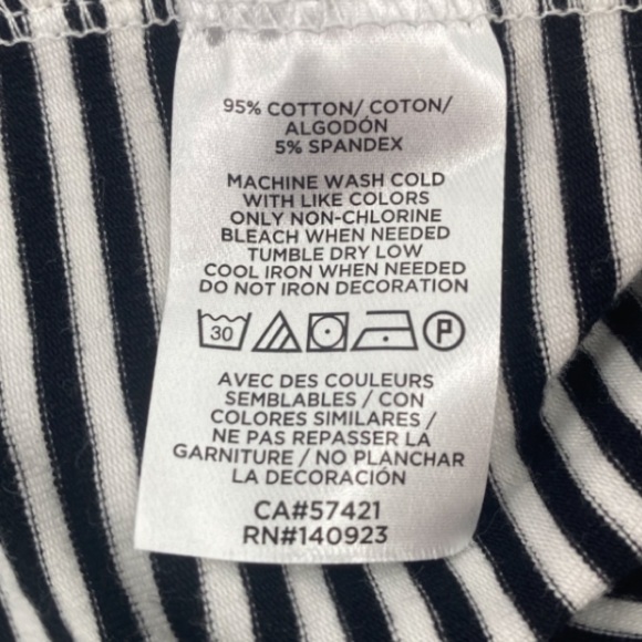 🌺 3/$25 🌺 Loft | Open Neck Black &’ White Striped 3/4 Length Sleeve Top | Sz M - Picture 6 of 6